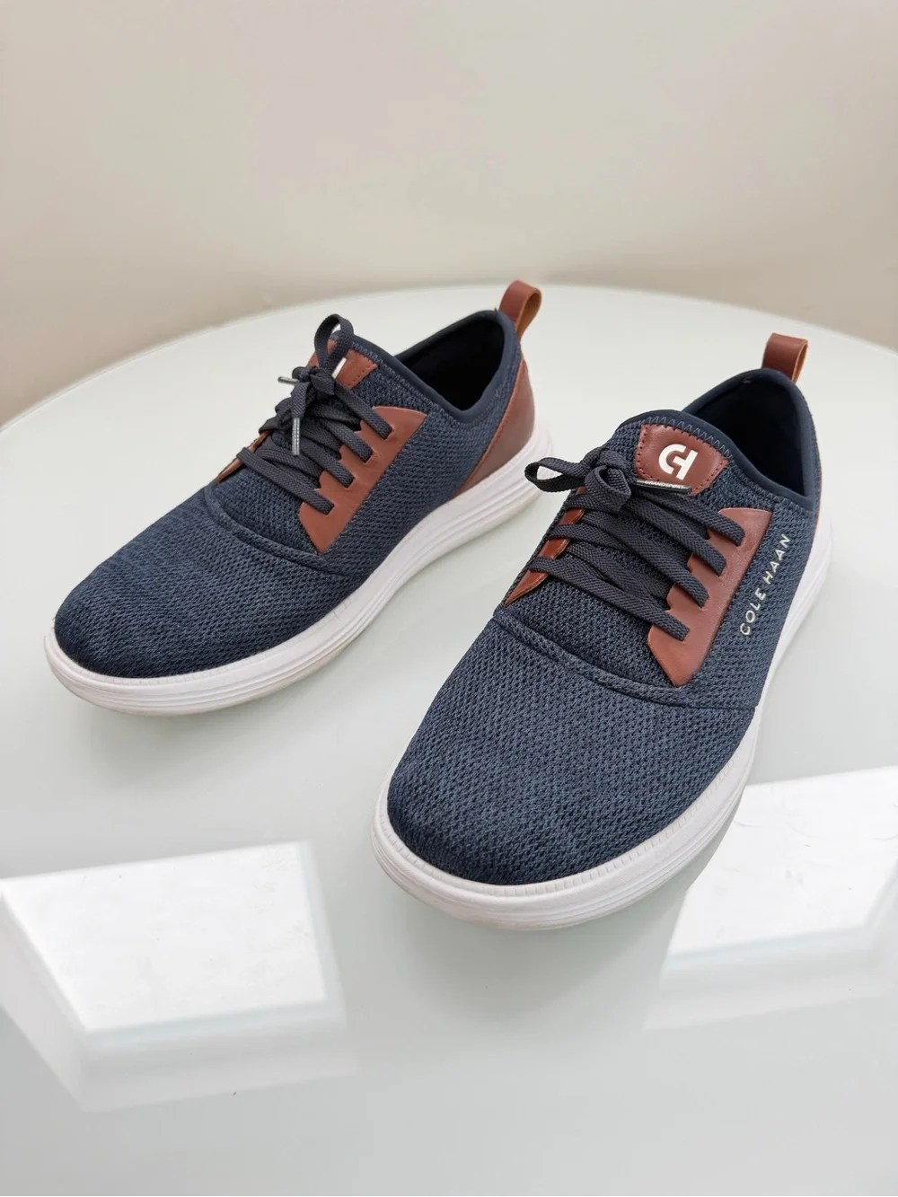 Cole Haan Men's Navy Mesh Sneakers with Brown Trim